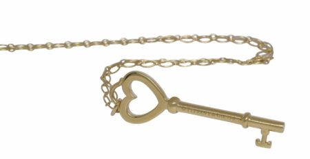 Tiffany & Co. Heart Key 18k Yellow Gold Pendant Long Chain Necklace 31