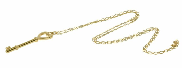 Tiffany 
Co. Heart Key 18k Yellow Gold Pendant Long Chain Necklace 31"