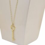 Tiffany 
Co. Heart Key 18k Yellow Gold Pendant Long Chain Necklace 31"