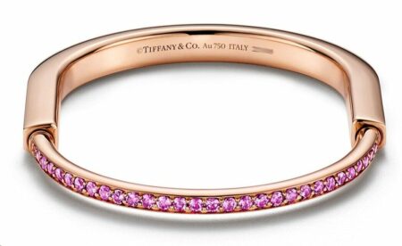 Tiffany 
Co. Tiffany Lock Bangle 18k Rose Gold Pink Sapphires Bracelet Medium