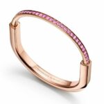 Tiffany 
Co. Tiffany Lock Bangle 18k Rose Gold Pink Sapphires Bracelet Medium