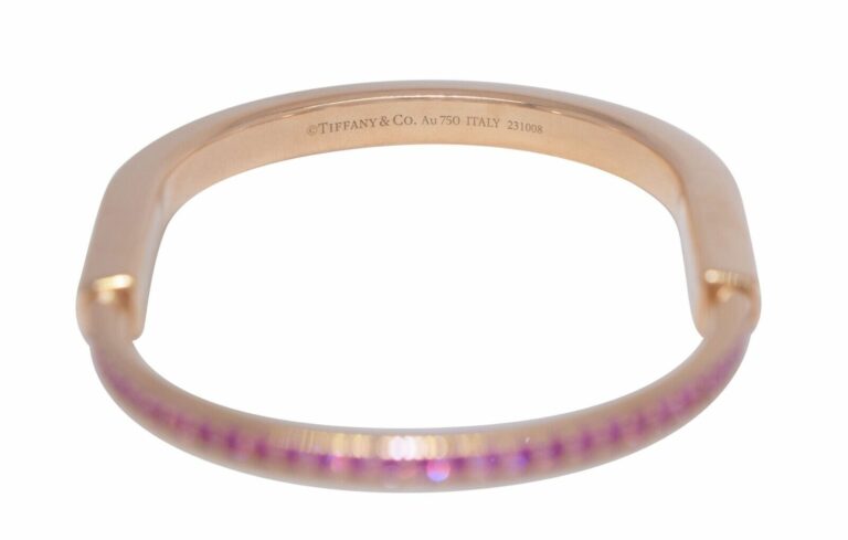 Tiffany 
Co. Tiffany Lock Bangle 18k Rose Gold Pink Sapphires Bracelet Medium