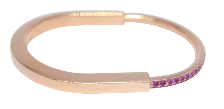 Tiffany 
Co. Tiffany Lock Bangle 18k Rose Gold Pink Sapphires Bracelet Medium