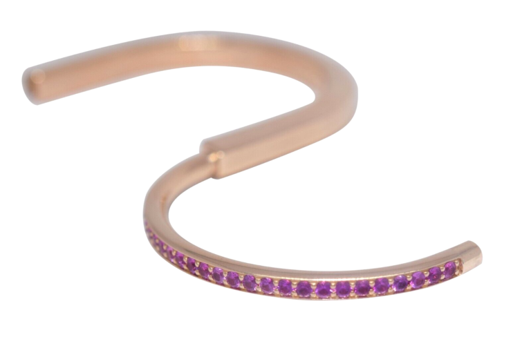 Tiffany 
Co. Tiffany Lock Bangle 18k Rose Gold Pink Sapphires Bracelet Medium