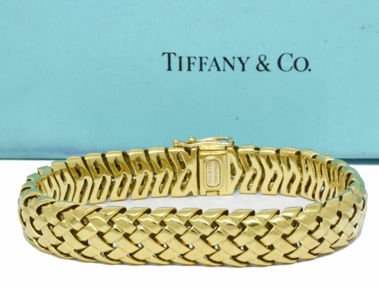 Tiffany 
Co. Vannerie 18k Yellow Gold Woven Link Bracelet 7" with Box