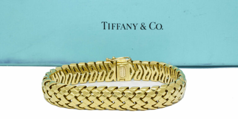 Tiffany 
Co. Vannerie 18k Yellow Gold Woven Link Bracelet 7" with Box