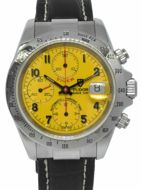 Tudor Prince Date Tiger Chrono Steel Yellow Dial Mens 40mm Watch +Box 79280P