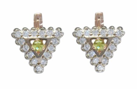 Ladies 14K Rose 
White Gold Diamond 
Golden Beryl Earrings w/ Lever Backs