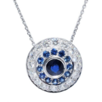 Ladies 14K White Gold Blue Sapphire and Diamond Halo 18'' Necklace 3.50 ct