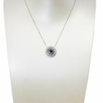 Ladies 14K White Gold Blue Sapphire and Diamond Halo 18'' Necklace 3.50 ct