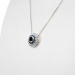 Ladies 14K White Gold Blue Sapphire and Diamond Halo 18'' Necklace 3.50 ct