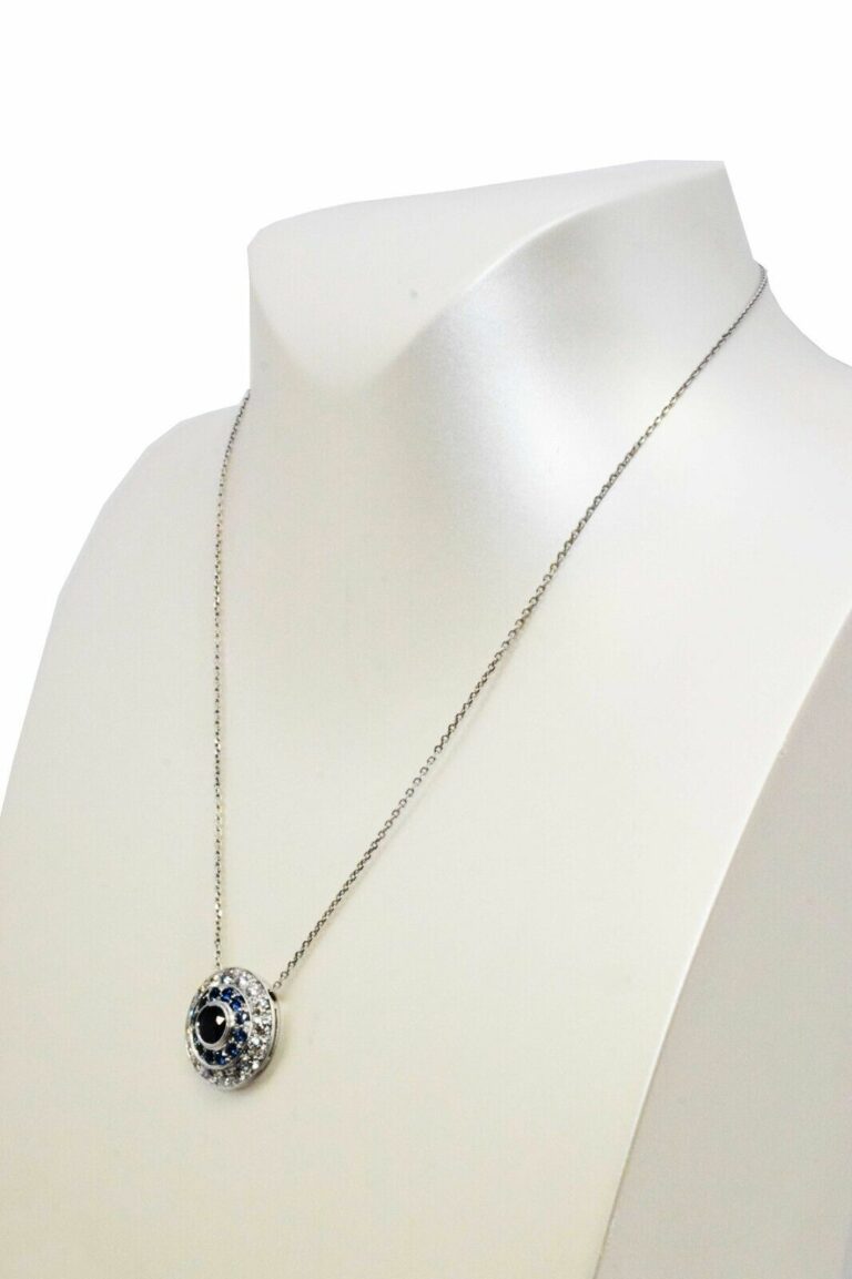 Ladies 14K White Gold Blue Sapphire and Diamond Halo 18'' Necklace 3.50 ct