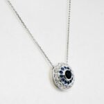 Ladies 14K White Gold Blue Sapphire and Diamond Halo 18'' Necklace 3.50 ct