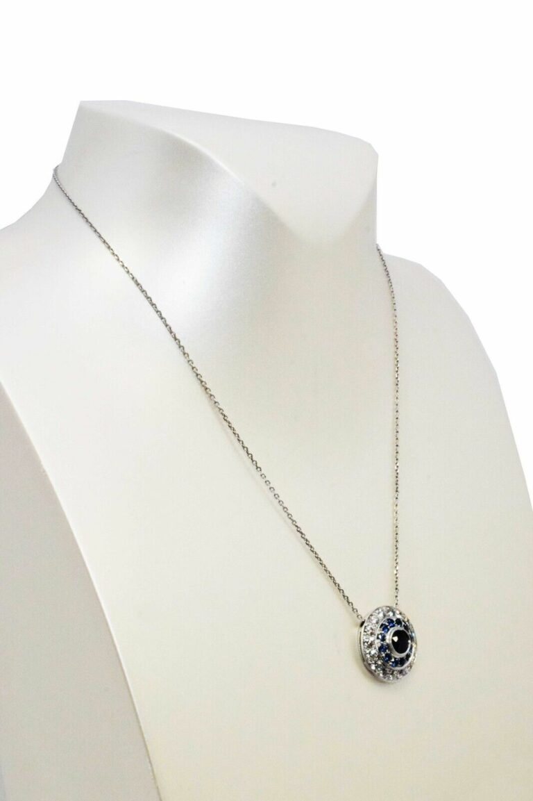 Ladies 14K White Gold Blue Sapphire and Diamond Halo 18'' Necklace 3.50 ct