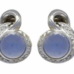 Ladies 14K White Gold Chalcedony 
Diamond Earrings