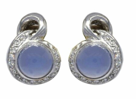 Ladies 14K White Gold Chalcedony 
Diamond Earrings