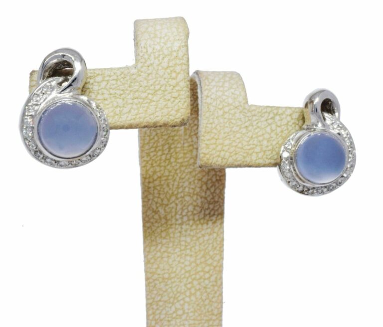 Ladies 14K White Gold Chalcedony 
Diamond Earrings