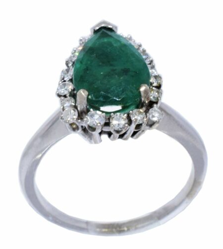 Ladies 14K White Gold Diamond 
Emerald Ring 7.25