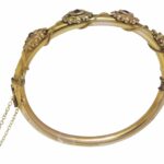 Ladies 14k Yellow Gold 
Garnet Vintage Bangle Bracelet