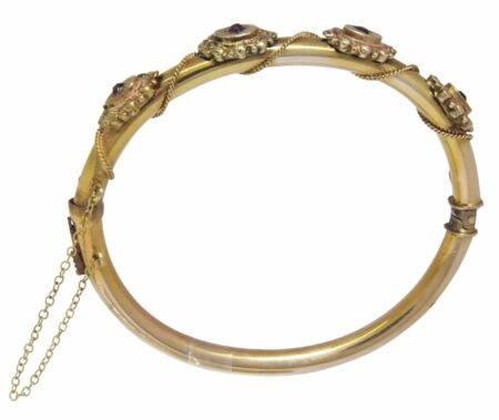 Ladies 14k Yellow Gold & Garnet Vintage Bangle Bracelet