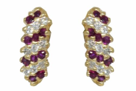 Ladies 14K Yellow Gold Ruby 
Diamond Candy Cane Earrings 1.00ct