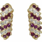 Ladies 14K Yellow Gold Ruby 
Diamond Candy Cane Earrings 1.00ct