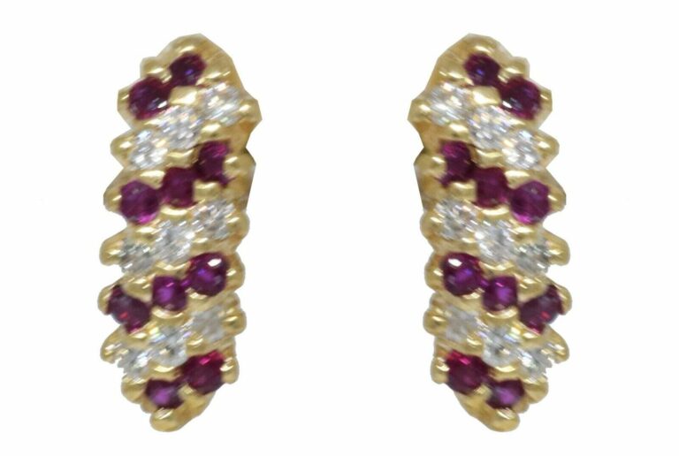 Ladies 14K Yellow Gold Ruby 
Diamond Candy Cane Earrings 1.00ct