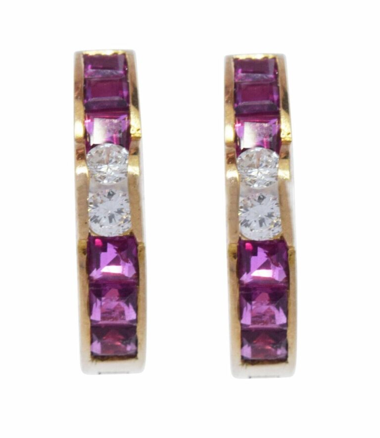 Ladies 14K Yellow Gold Ruby 
Diamond Earrings