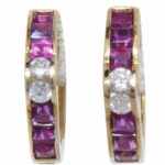 Ladies 14K Yellow Gold Ruby 
Diamond Earrings