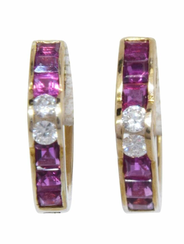 Ladies 14K Yellow Gold Ruby 
Diamond Earrings