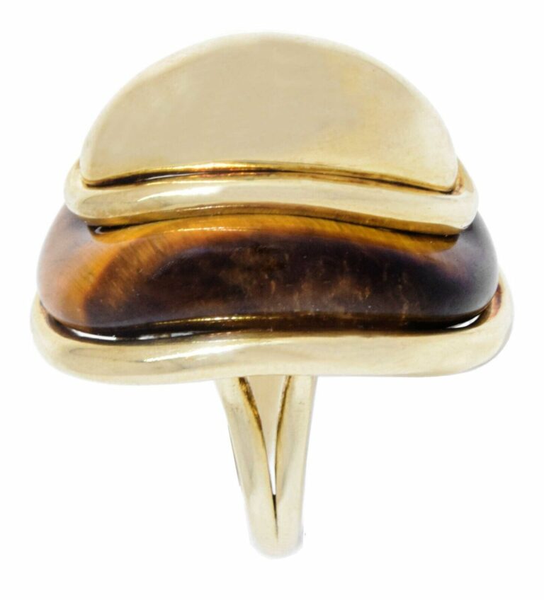 Ladies 14K Yellow Gold Tiger Eye Ring Size 5