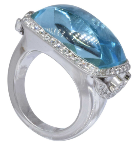 Ladies 18K White Gold 22.19ct Blue Topaz 
Diamond Ring 6.25