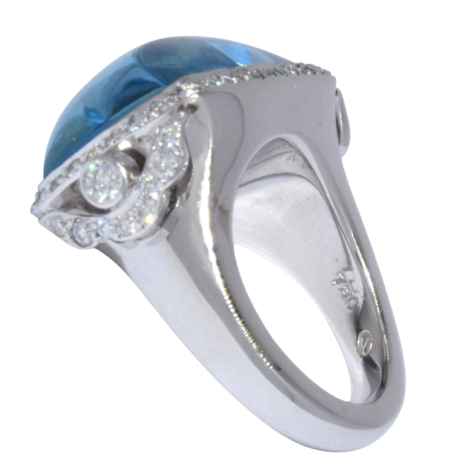 Ladies 18K White Gold 22.19ct Blue Topaz & Diamond Ring 6.25