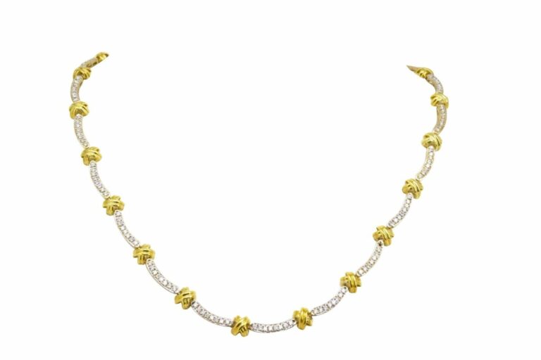 Ladies 18K Yellow Gold 
White Gold Necklace w/ 3.52 ct Pave Diamonds 18 in