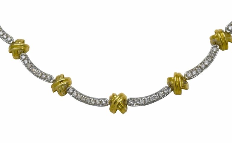 Ladies 18K Yellow Gold 
White Gold Necklace w/ 3.52 ct Pave Diamonds 18 in