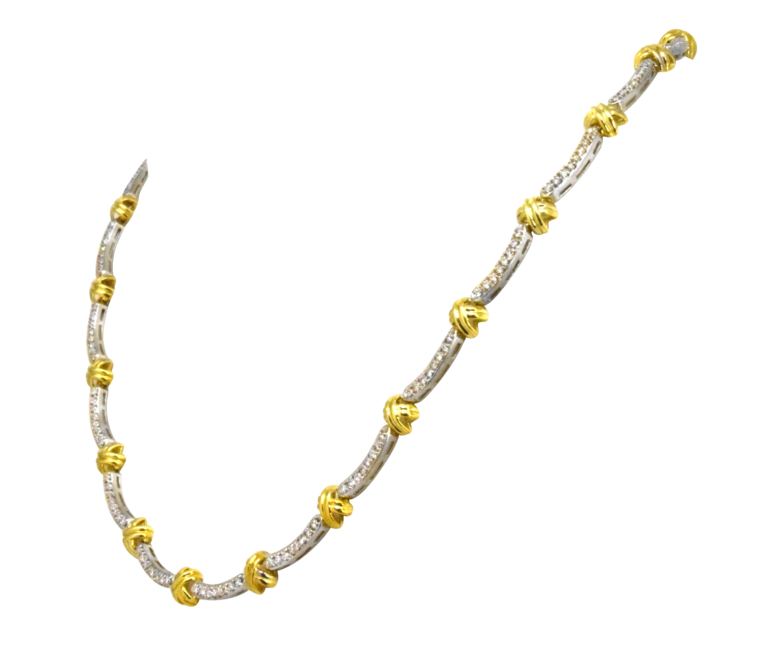 Ladies 18K Yellow Gold 
White Gold Necklace w/ 3.52 ct Pave Diamonds 18 in