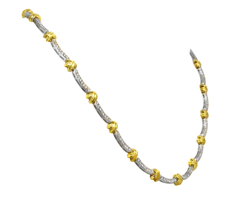 Ladies 18K Yellow Gold 
White Gold Necklace w/ 3.52 ct Pave Diamonds 18 in