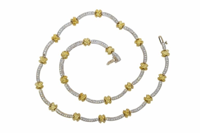 Ladies 18K Yellow Gold 
White Gold Necklace w/ 3.52 ct Pave Diamonds 18 in