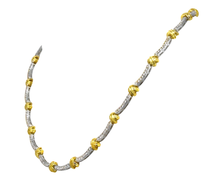 Ladies 18K Yellow Gold 
White Gold Necklace w/ 3.52 ct Pave Diamonds 18 in