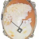 Ladies Cameo Brooch White Gold 
Diamond