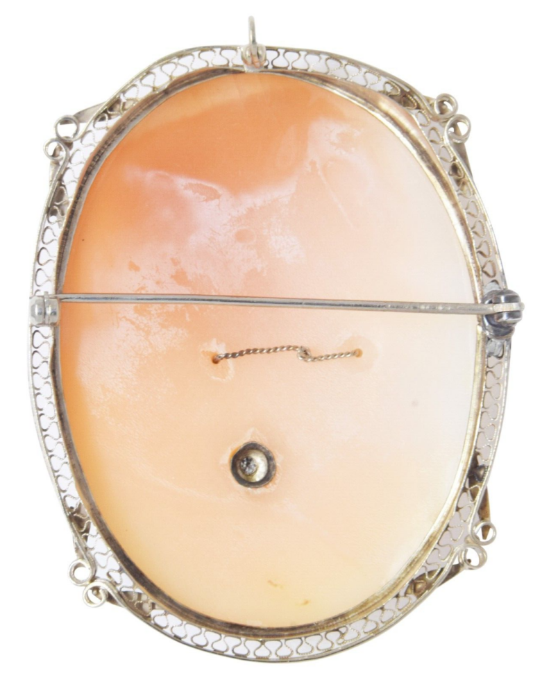 Ladies Cameo Brooch White Gold 
Diamond