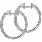 Ladies Diamond Hoop Earrings in 14k White Gold