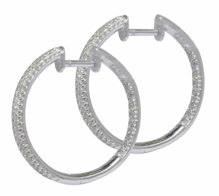 Ladies Diamond Hoop Earrings in 14k White Gold