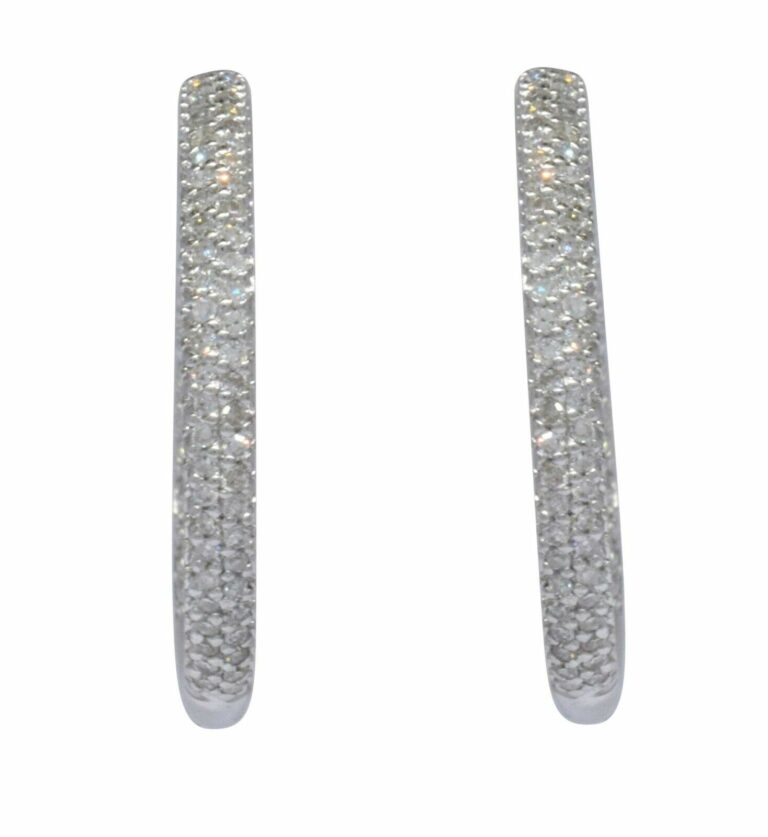 Ladies Diamond Hoop Earrings in 14k White Gold