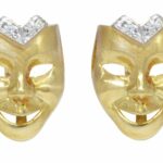 Ladies Diamond Mask Earrings in 18k Yellow Gold