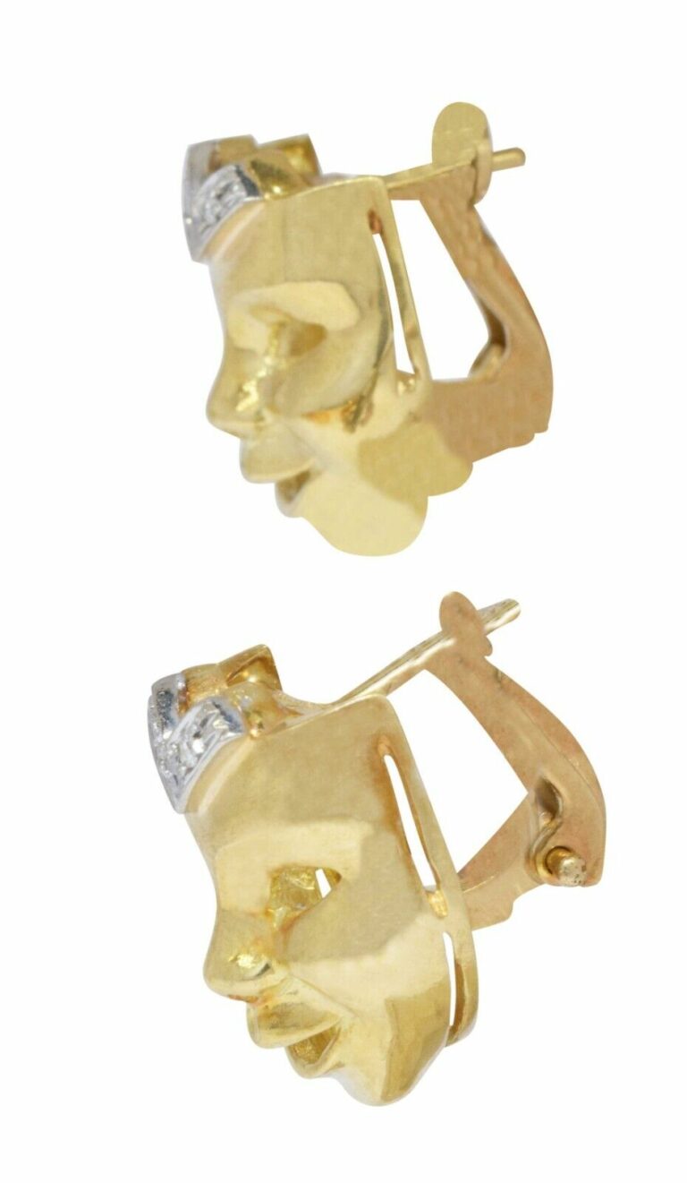 Ladies Diamond Mask Earrings in 18k Yellow Gold