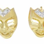 Ladies Diamond Mask Earrings in 18k Yellow Gold