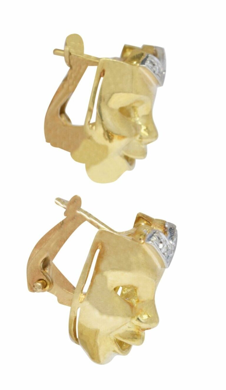 Ladies Diamond Mask Earrings in 18k Yellow Gold