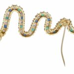 Ladies Diamond, Emerald 
Sapphire 18k Yellow Gold Squiggle Brooch