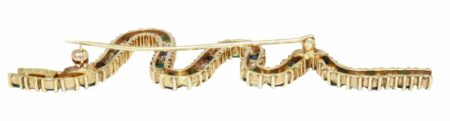 Ladies Diamond, Emerald & Sapphire 18k Yellow Gold Squiggle Brooch